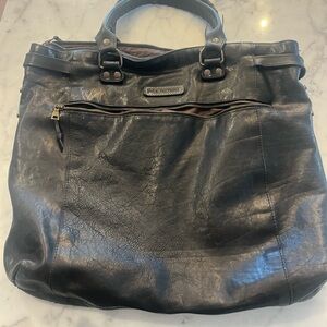 John Varvatos Black Leather Briefcase/Crossbody/Messenger Bag